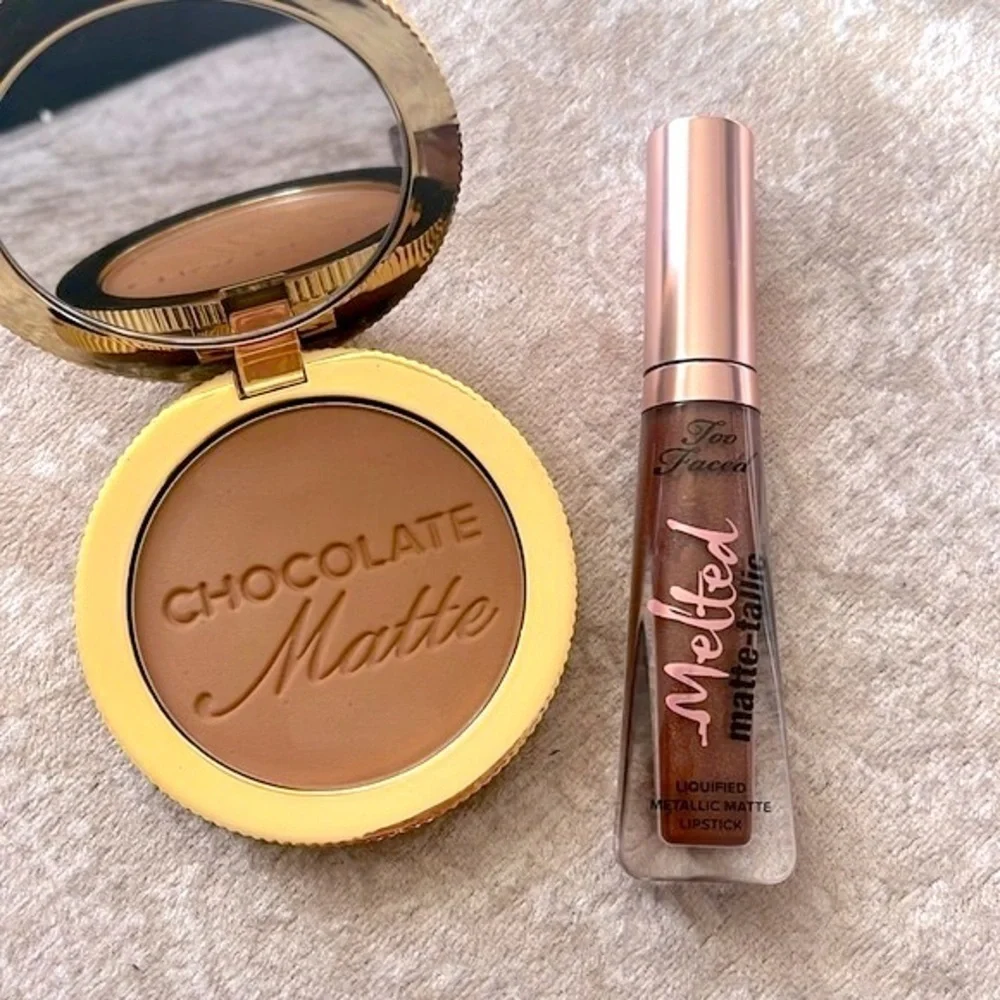 Brand New Too Faced Chocolate Soleil Matte Bronzer & Melted Matte Metallic Lip